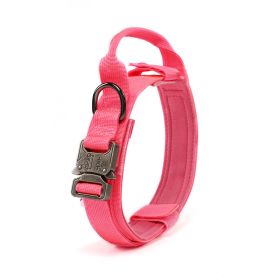 Tactical Dog Collar Military Dog Collar Adjustable Nylon Dog Collar Heavy Duty Metal Buckle with Handle for Dog Training (Color: Pink, size: M)